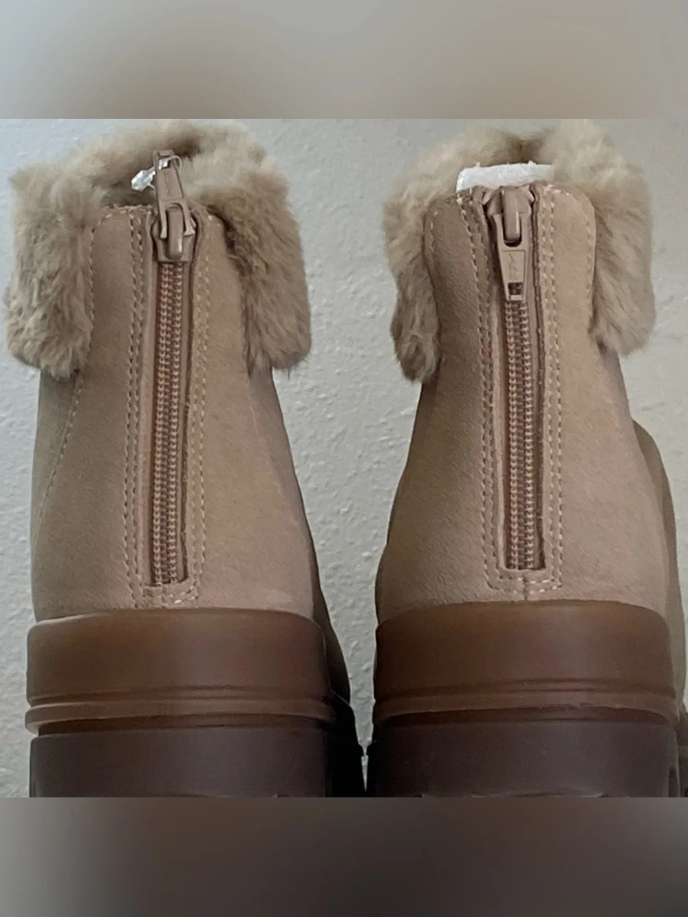 BARETRAPS SUEDE WEATHERPROOF ZIP UP CUFFED ANKLE BOOTS IN TAUPE